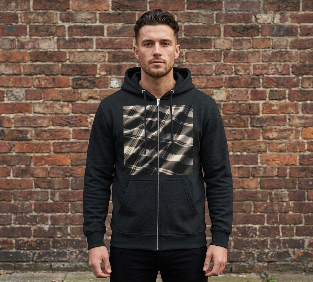 Monochrome Plaid Hoodie Zip