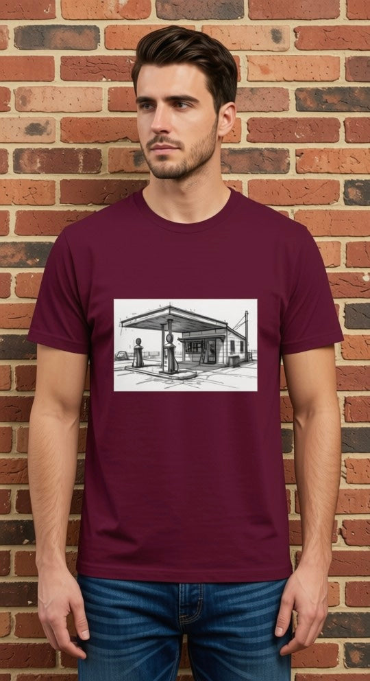 Retro Gas Station Shirt  Monochrome